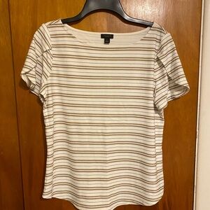 Ann Taylor Striped Round Neck Short Tulip Sleeve Top, Women Size Medium